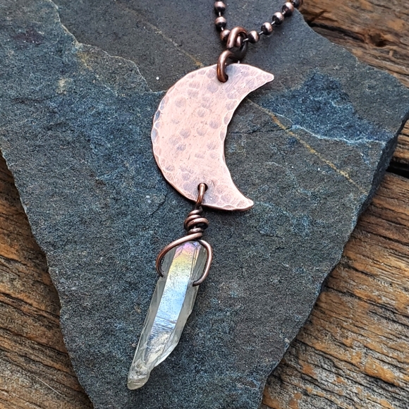 Oh So Mad Designs Jewelry - Copper Moon and Quartz Crystal Necklace